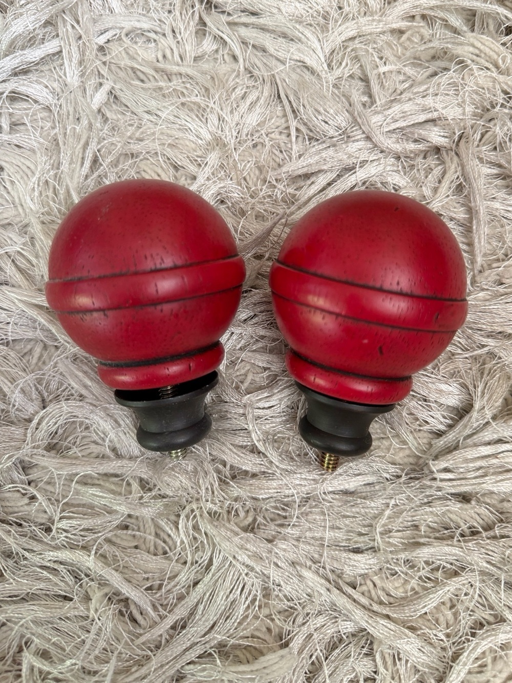Pottery Barn Kids Turned Wood Ball Finials in Sun Valley Red Set Of 2 RETIRED